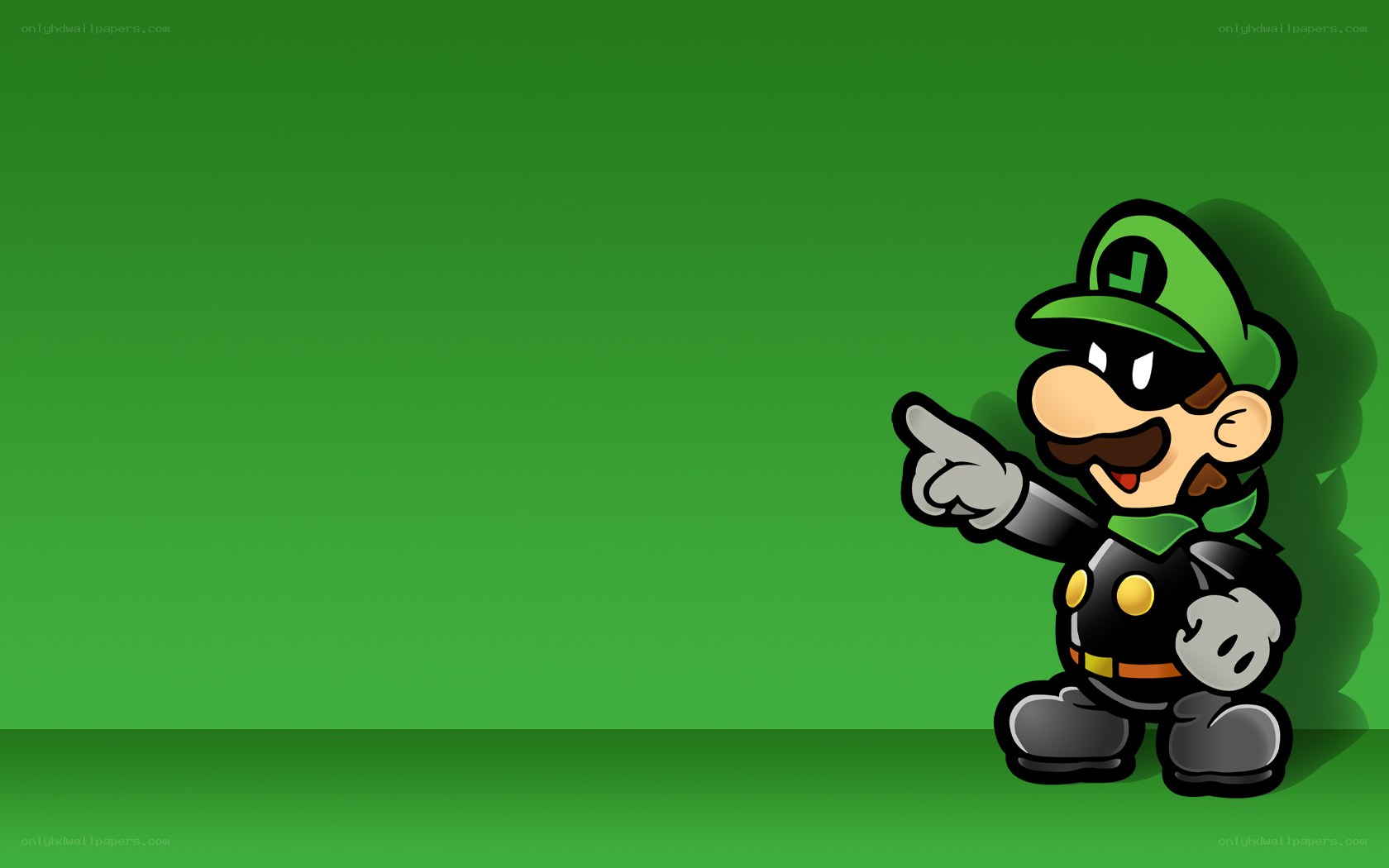 Luigi pointing on green background