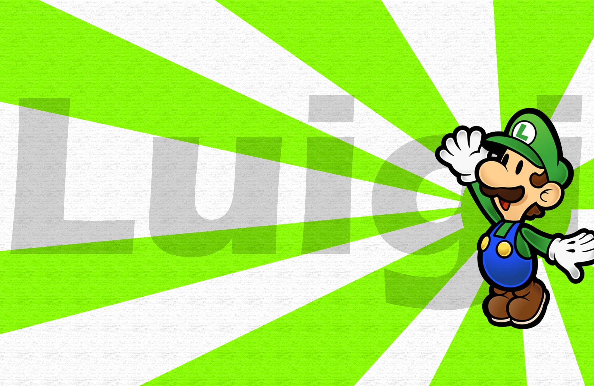 Luigi waving on green background