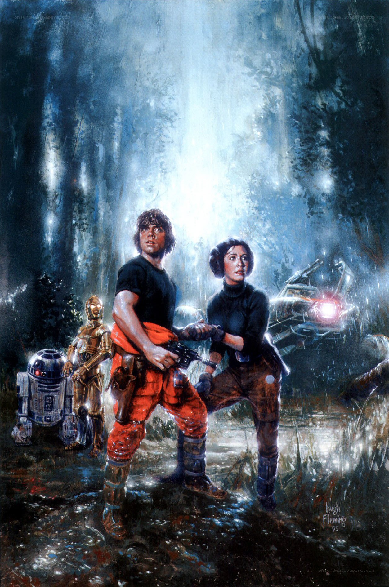 Luke and Leia in a forest