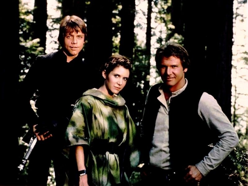 Luke, Leia, and Han in the forest
