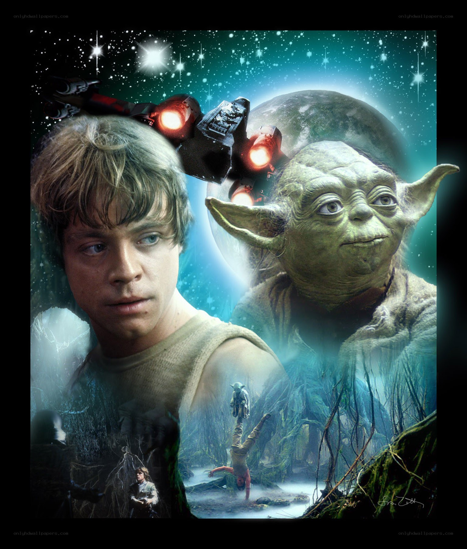 Luke Skywalker and Yoda collage