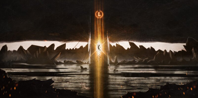 Luminous beam in a desolate landscape