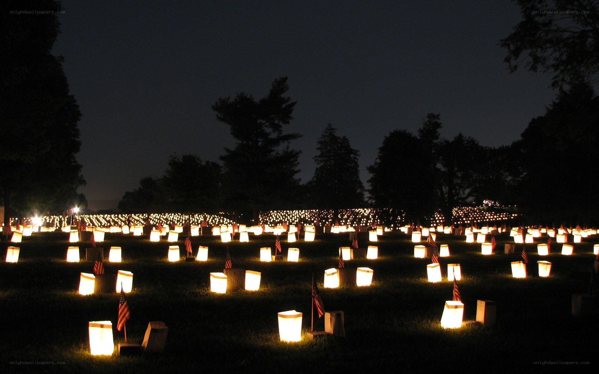 Luminous memorial at night
