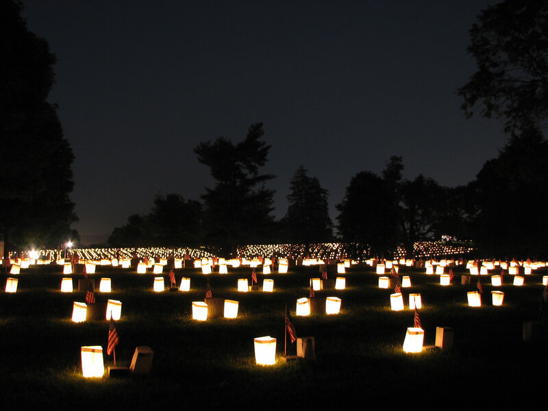Luminous memorial at night