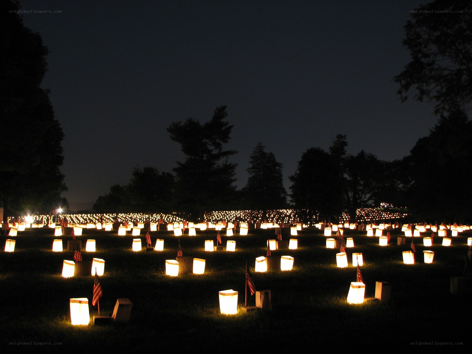 Luminous memorial at night
