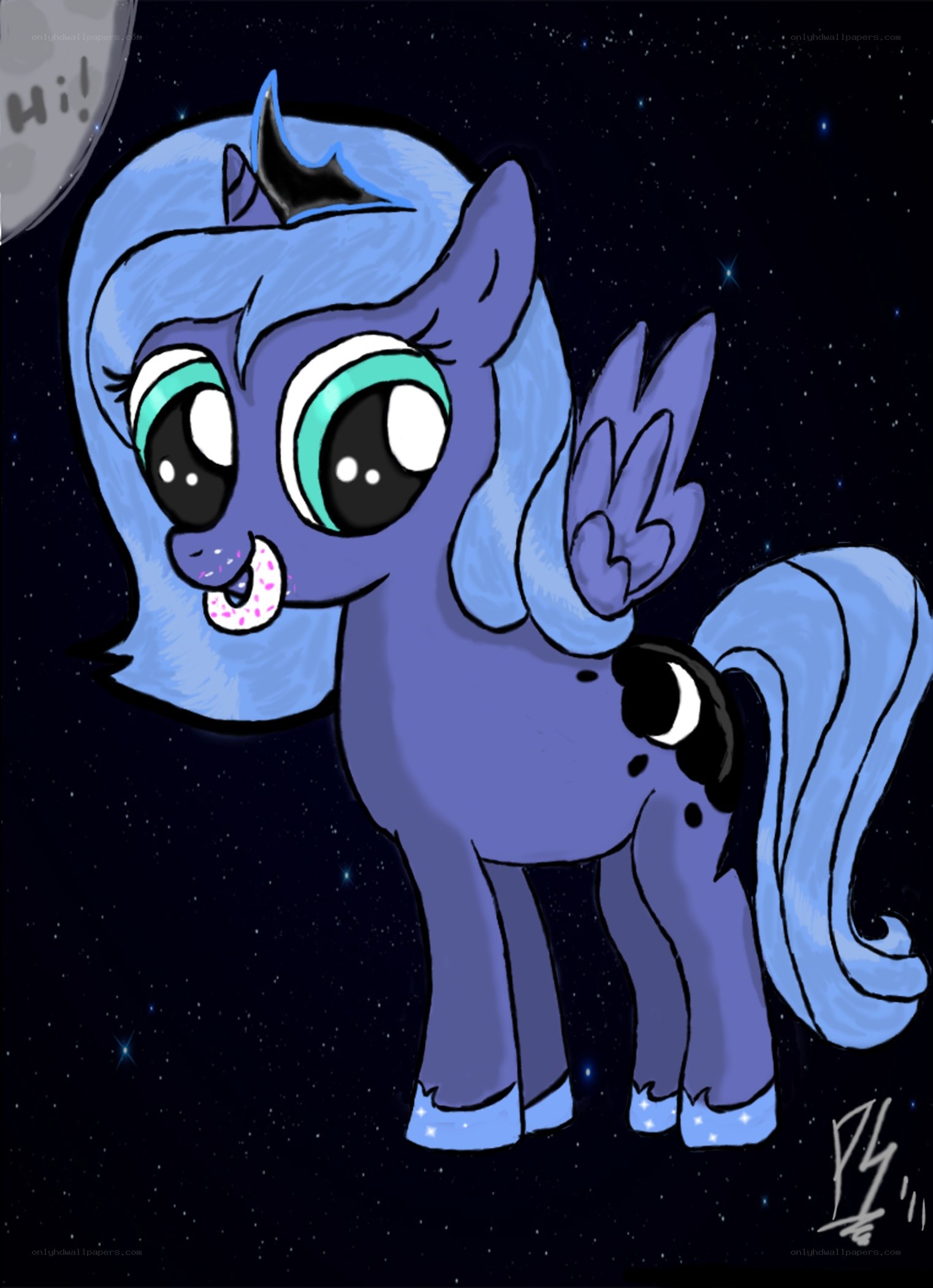 Luna in space with donut