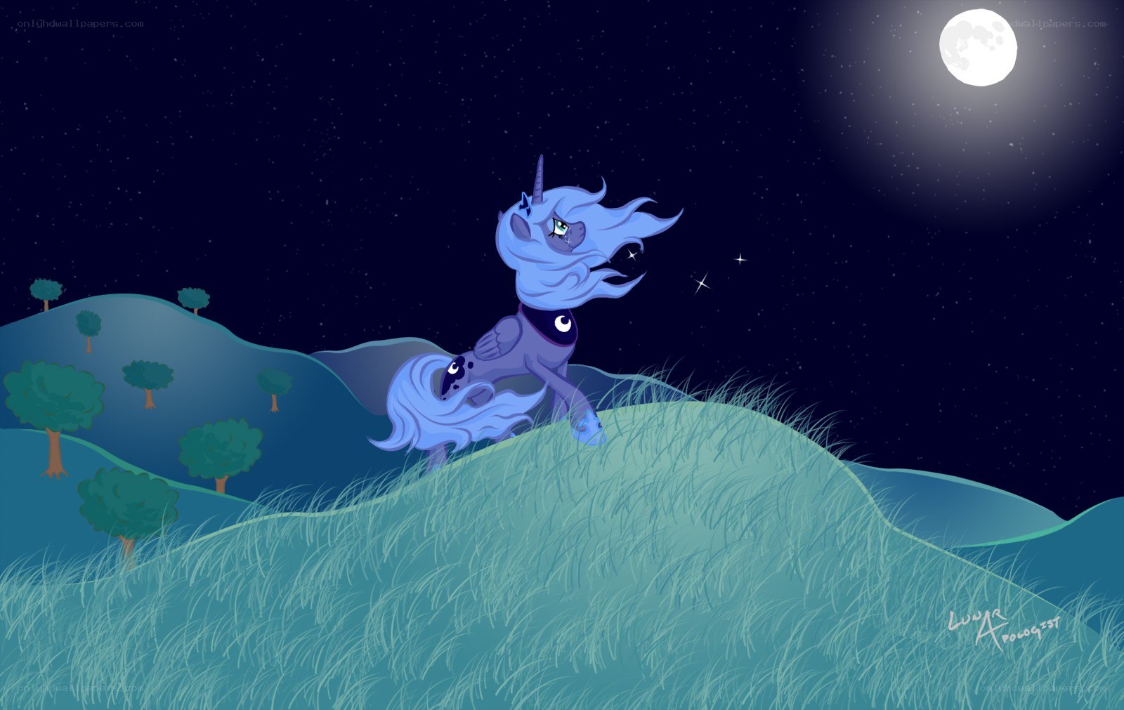 Luna on a moonlit hill