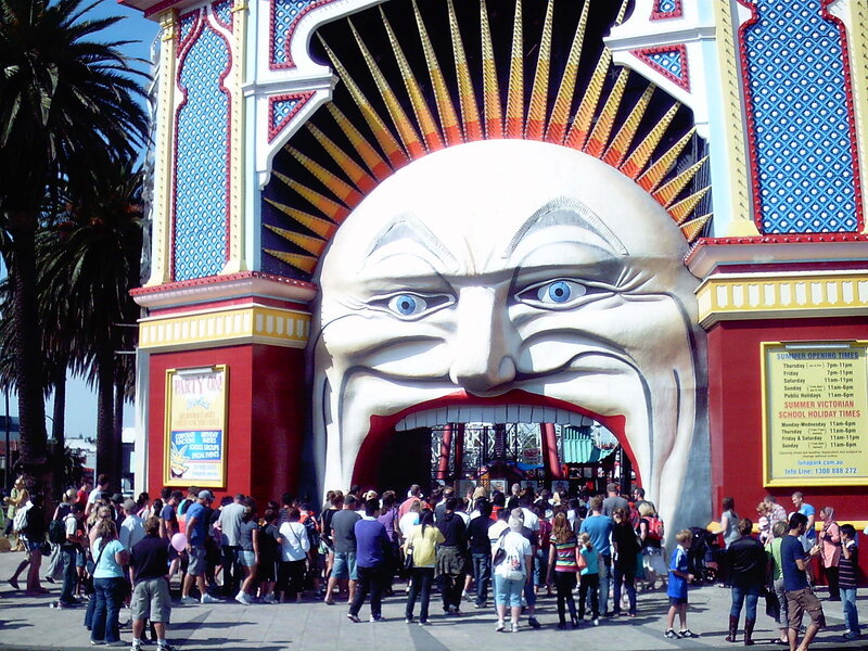 Luna Park entrance with giant face