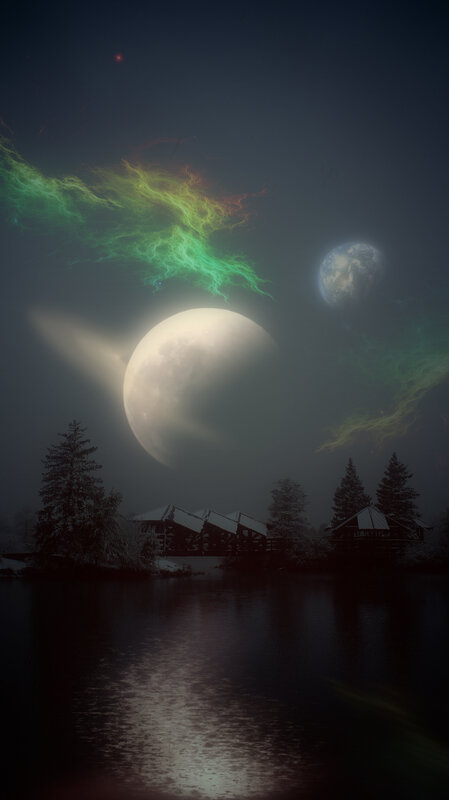 Lunar Landscape with Cabins