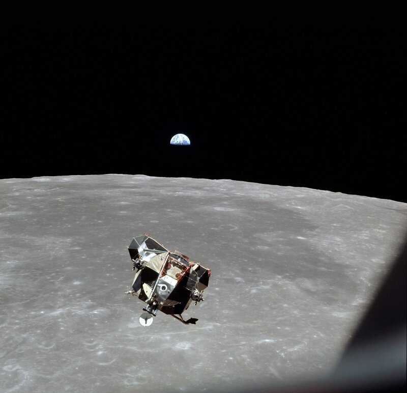 Lunar Module Above Moon — Gray, Dramatic