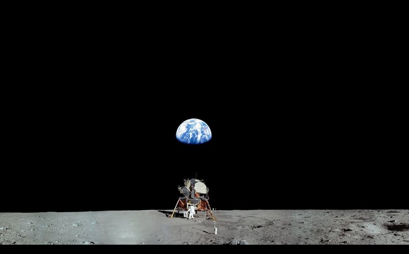 Lunar Module on Moon — Gray, Dramatic, Photograph, Earth