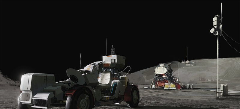 Lunar Rover on Moon — Gray, Desolate, Night