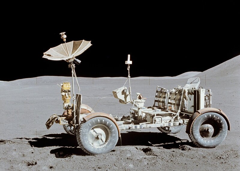 Lunar Rover on Moon — Gray, Desolate, Photograph, Moon Surface