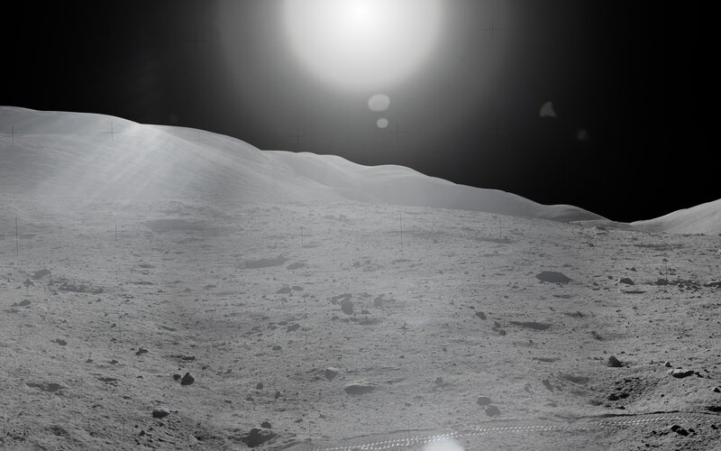 Lunar surface with bright sun