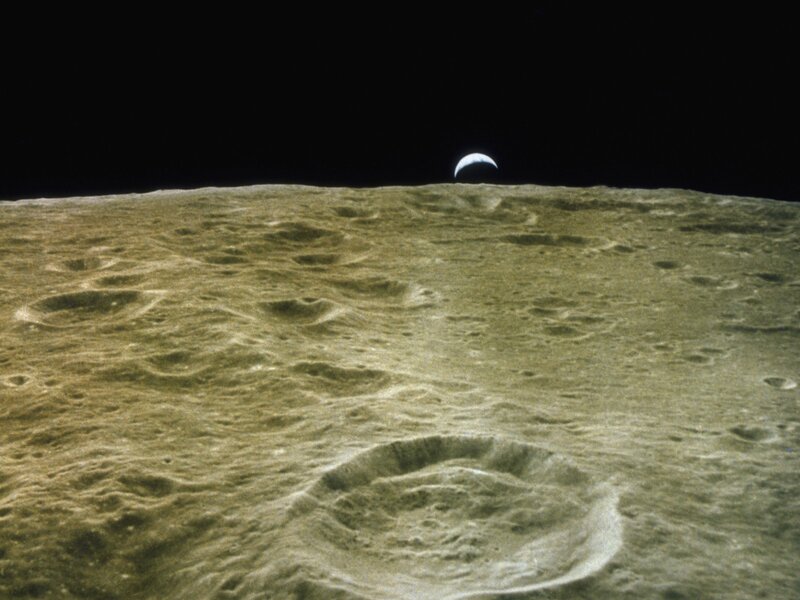Lunar Surface with Crater — Gray, Desolate, Photograph