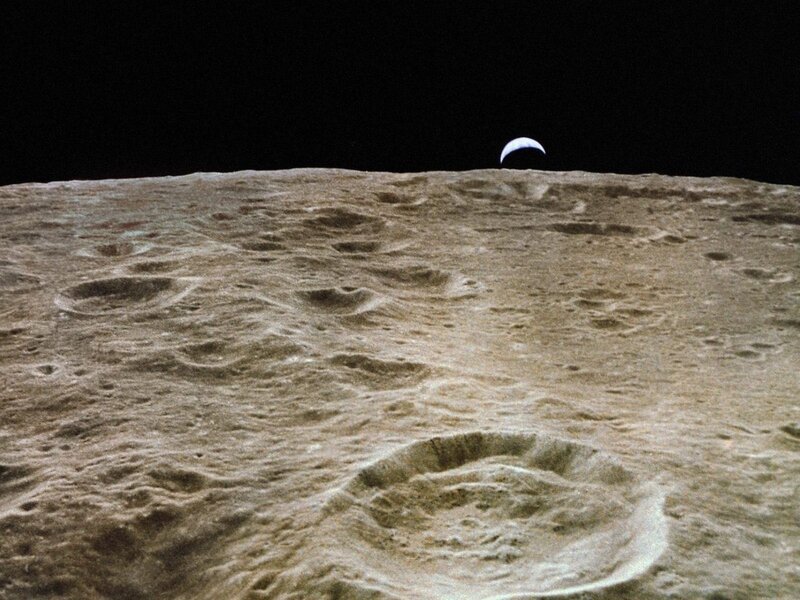 Lunar Surface with Crater — Gray, Dramatic