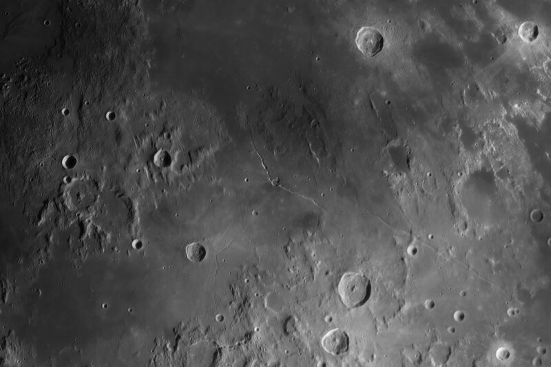 Lunar Surface with Craters — Gray, Desolate, Photograph, Rilles