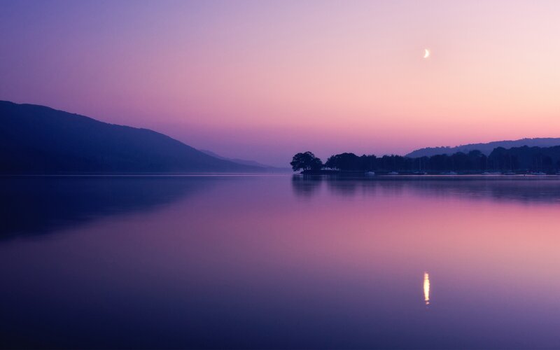 Lunar Twilight over Lake — Purple, Serene