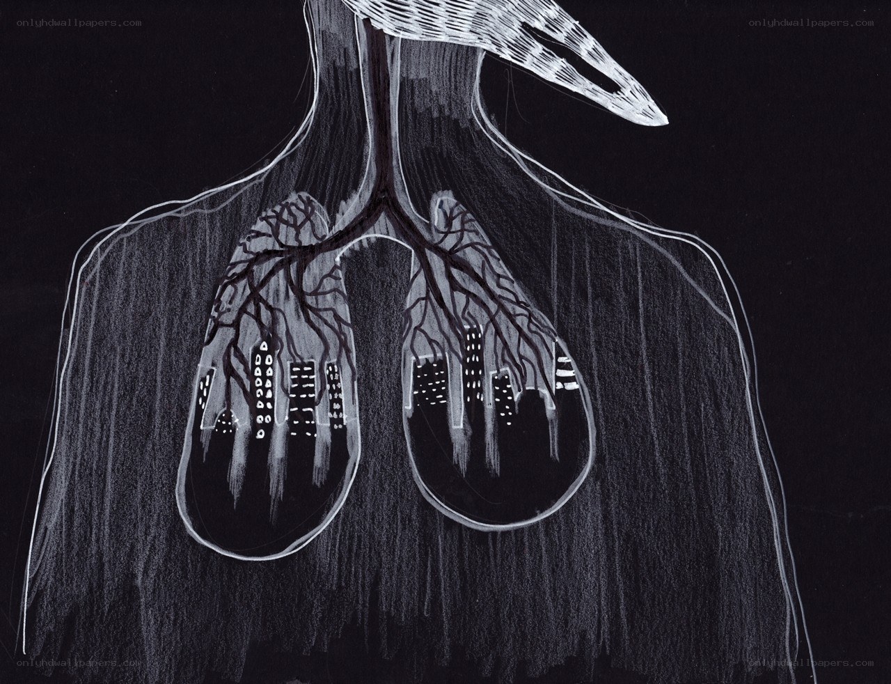 lungs with cityscape