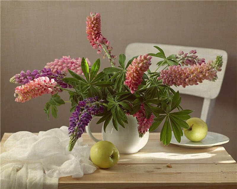 Lupine Flowers in Vase — Green
