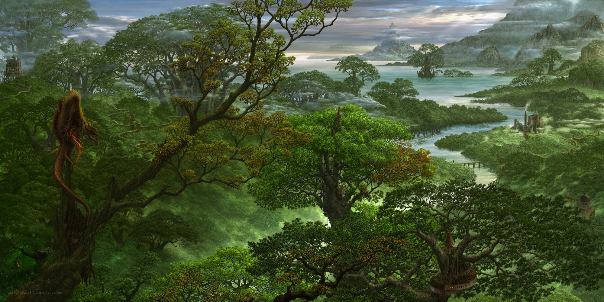 Lush fantasy forest landscape
