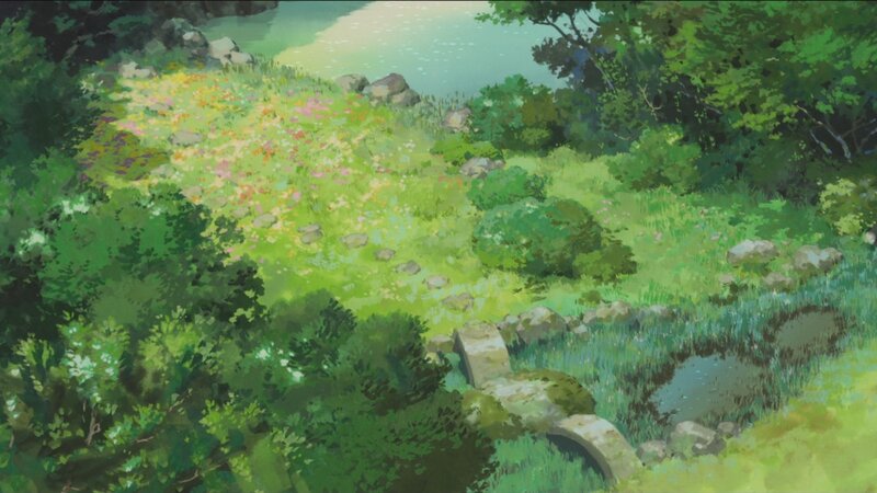 Lush garden by the water