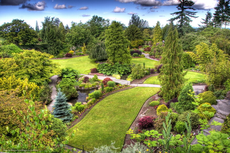 Lush garden with winding paths