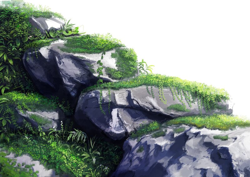 lush green rocks