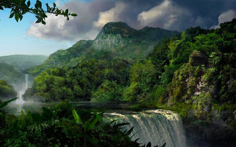 lush jungle waterfall landscape