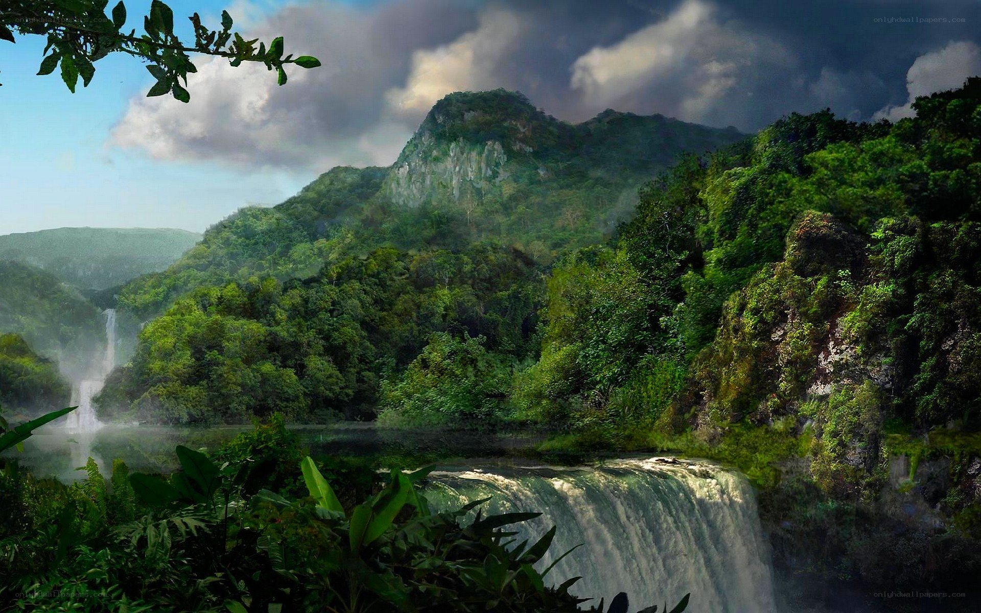 lush jungle waterfall landscape