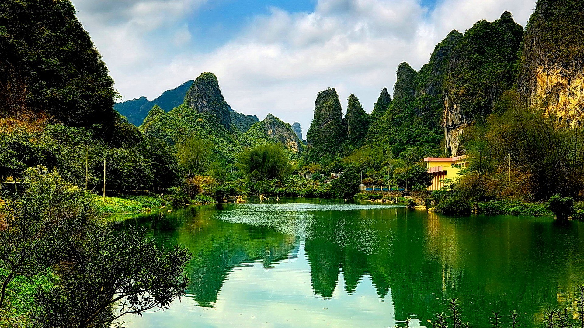 Lush karst landscape with river
