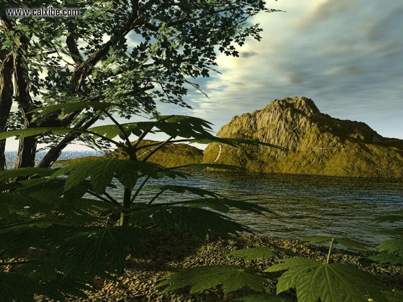 Lush landscape with lake and mountain