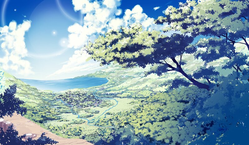 Lush valley with river and sea