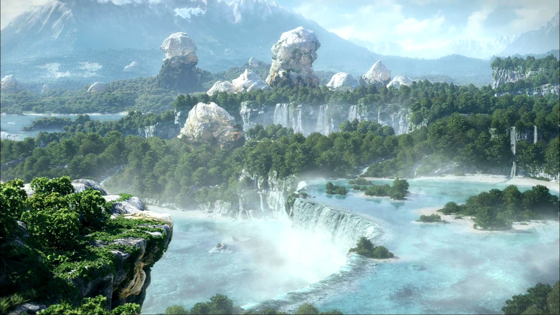 lush waterfall landscape