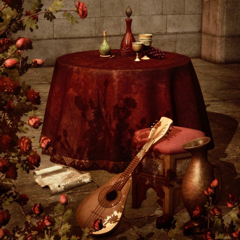 Lute on Stone Floor