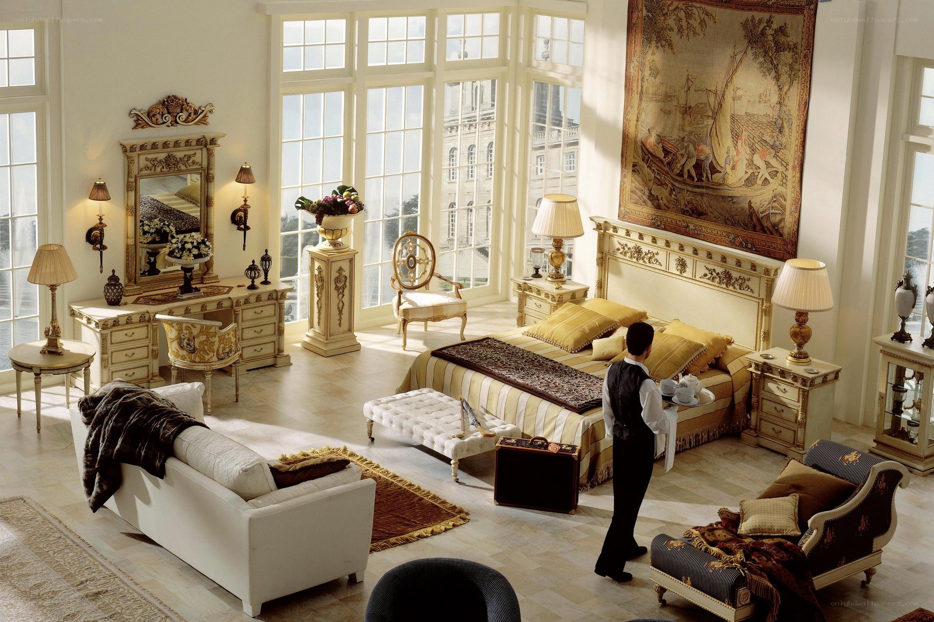 Luxurious bedroom with butler