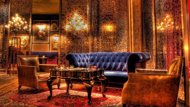 luxurious lounge with blue sofa