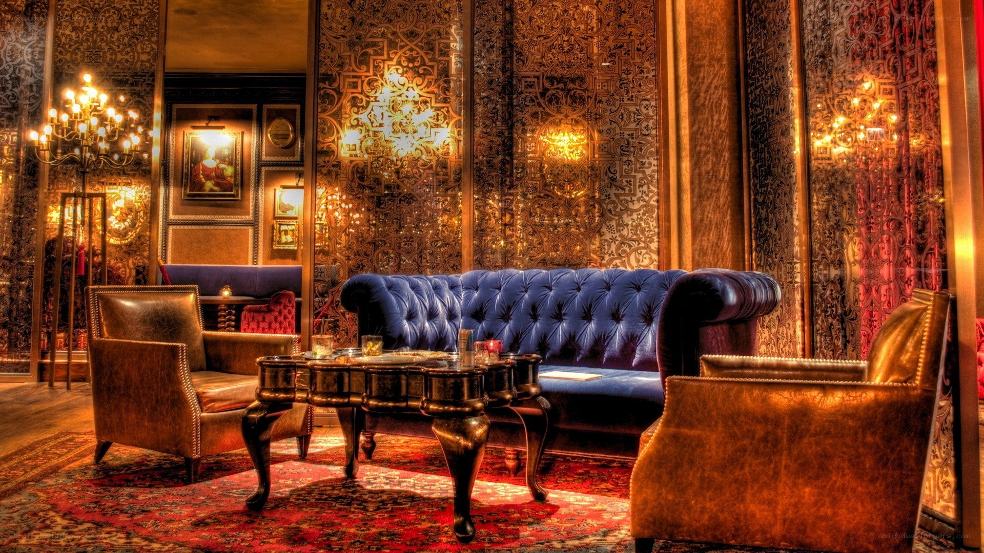 luxurious lounge with blue sofa