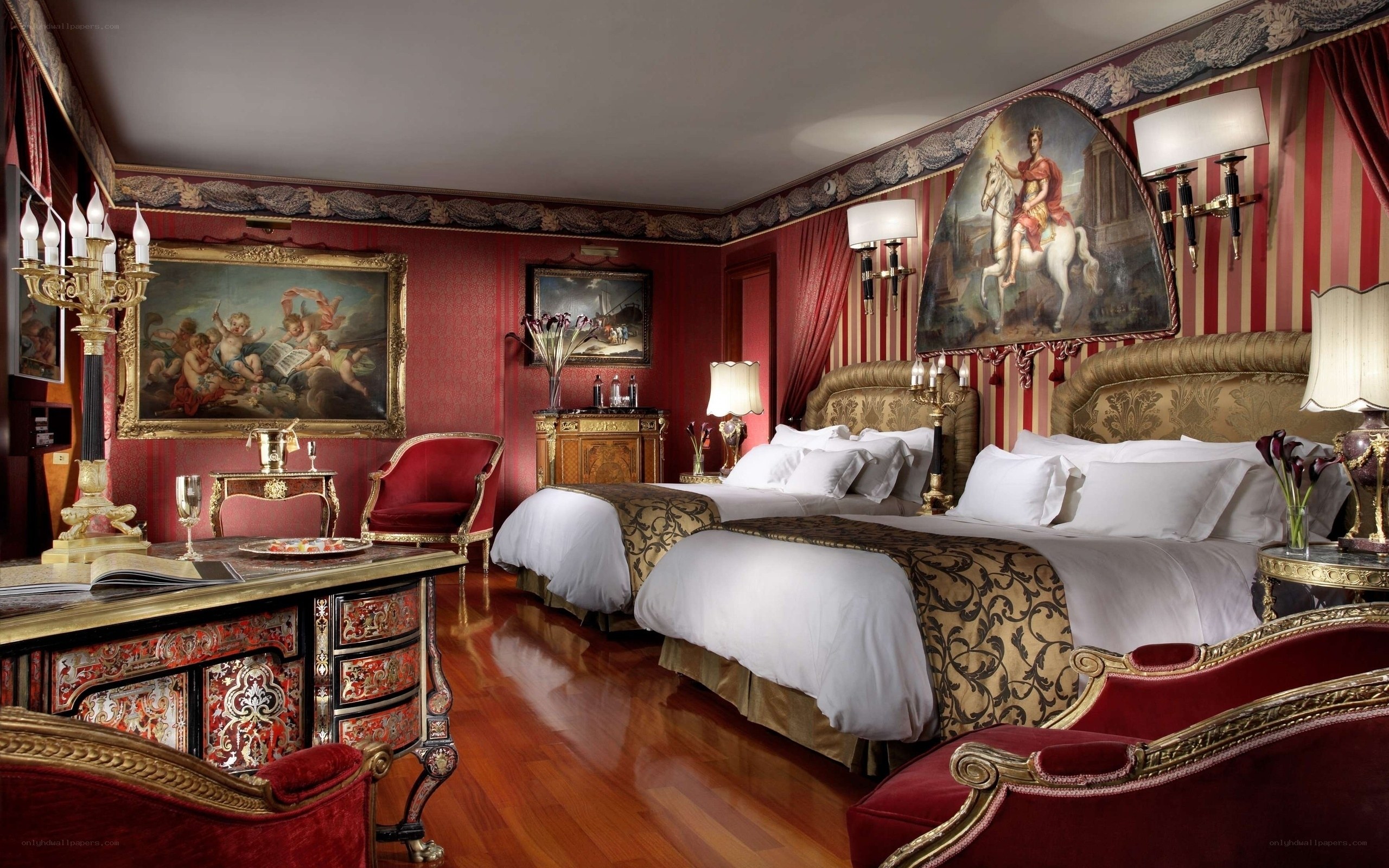 luxurious red hotel room