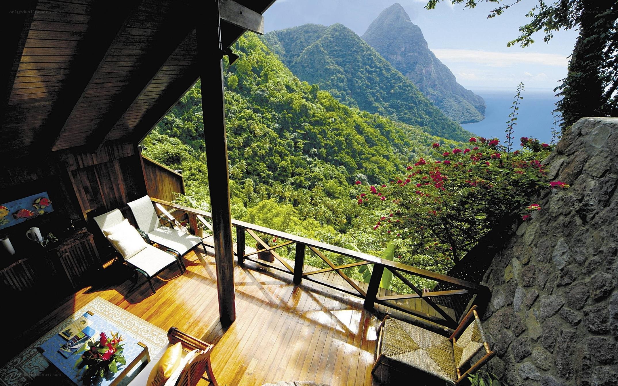 Luxury balcony with mountain view