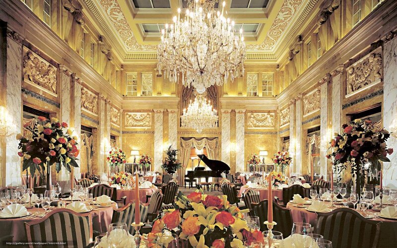 Luxury banquet hall with chandeliers