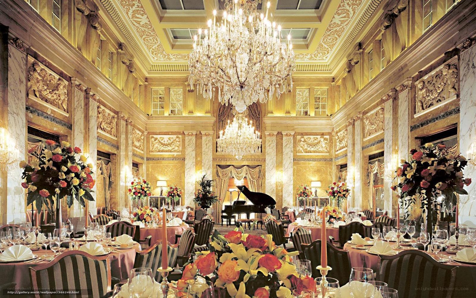 Luxury banquet hall with chandeliers