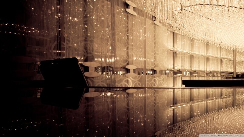 luxury bar interior with chandelier