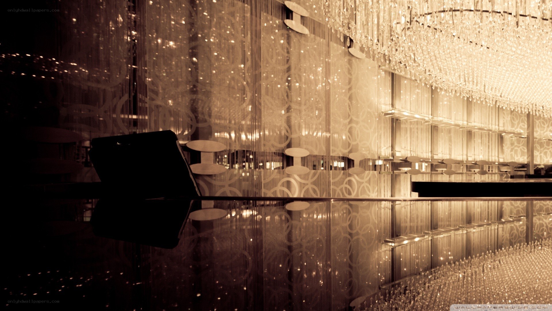 luxury bar interior with chandelier