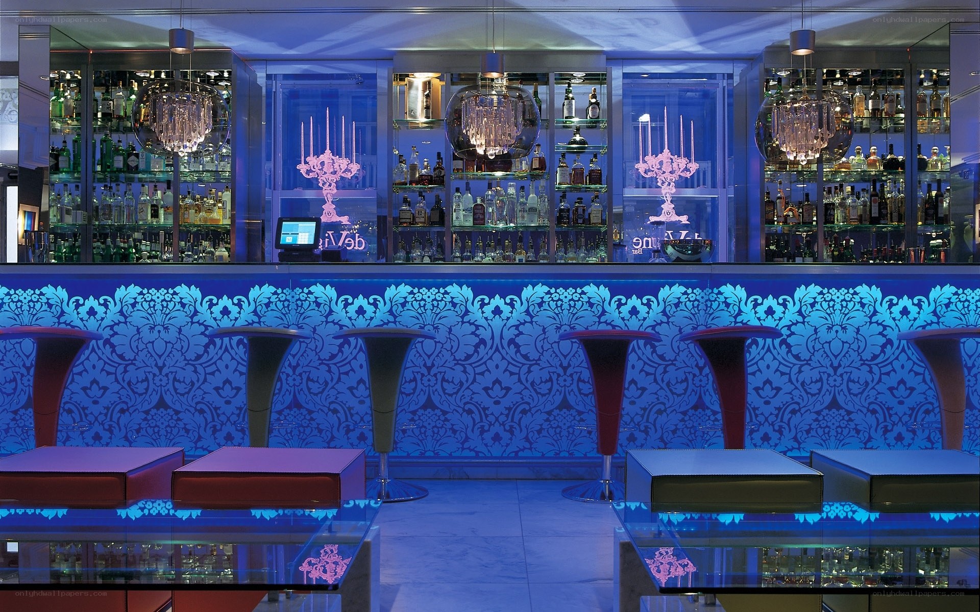 luxury bar with blue lighting
