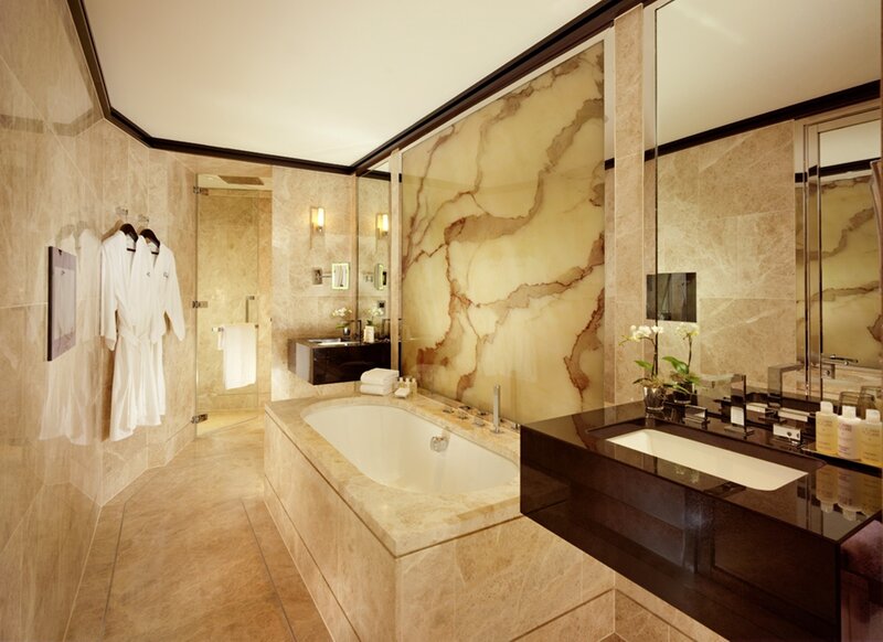 Luxury Bathroom Interior — Beige, Serene, Photograph, Bathtub