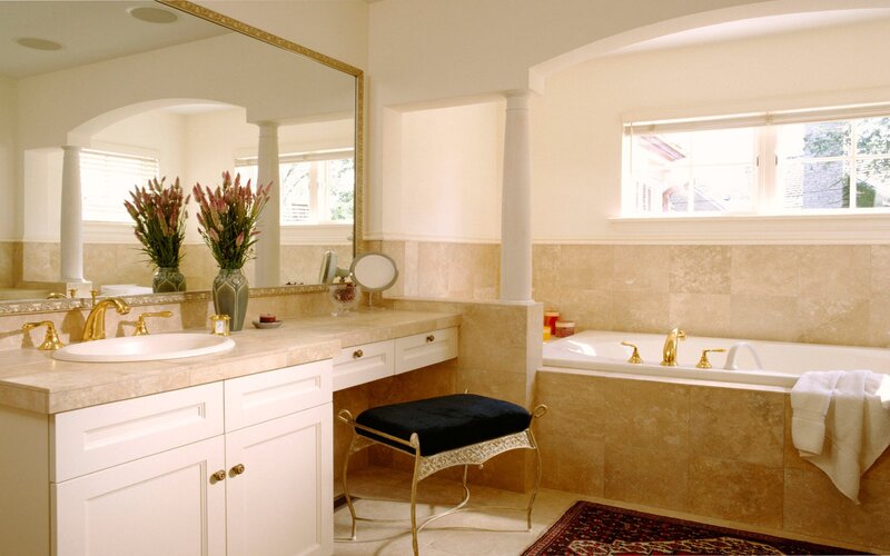 Luxury bathroom with bathtub and vanity
