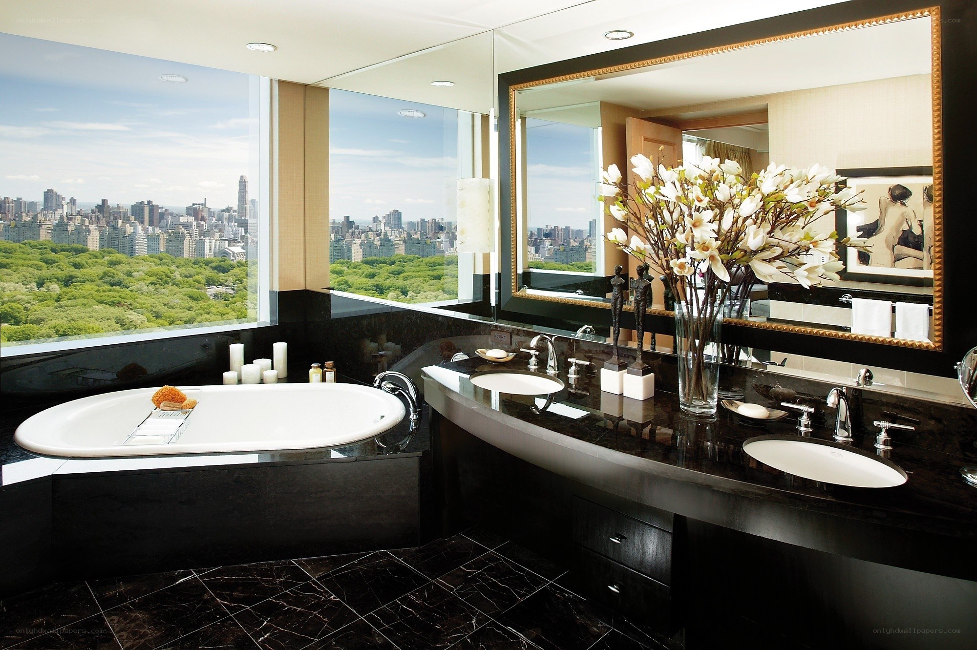 Luxury bathroom with city view