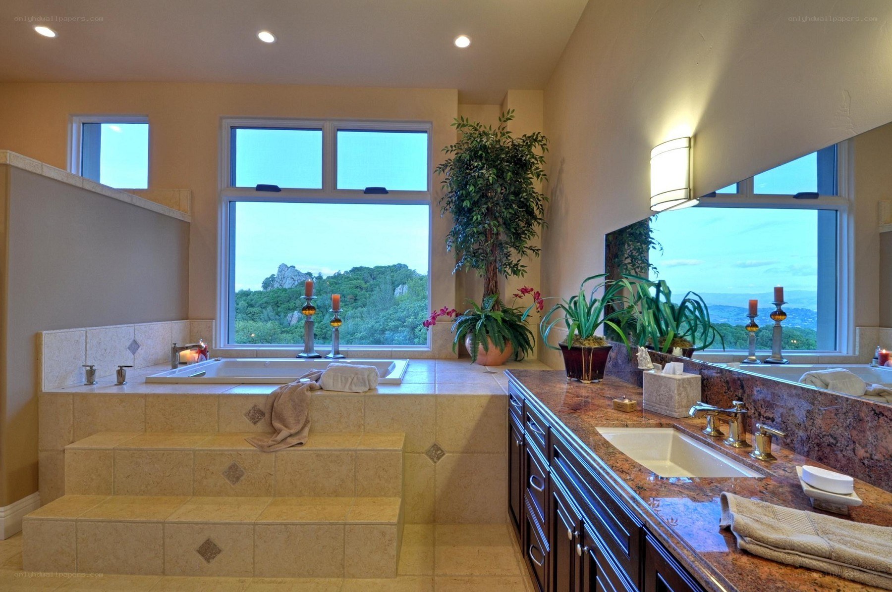 Luxury bathroom with mountain view