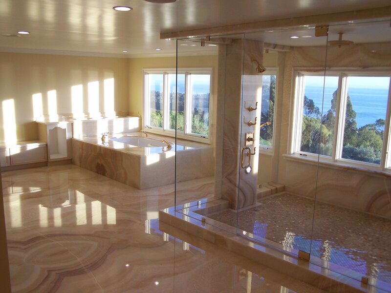 Luxury Bathroom with Ocean View — Beige, Serene